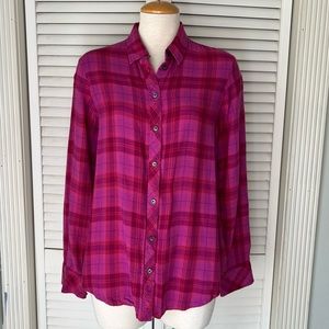 💝 Banana Republic Flannel Pink Daisy Plaid Dillon Shirt Size Small